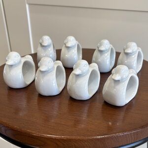 Set of 8 White Ceramic Duck Napkin Rings